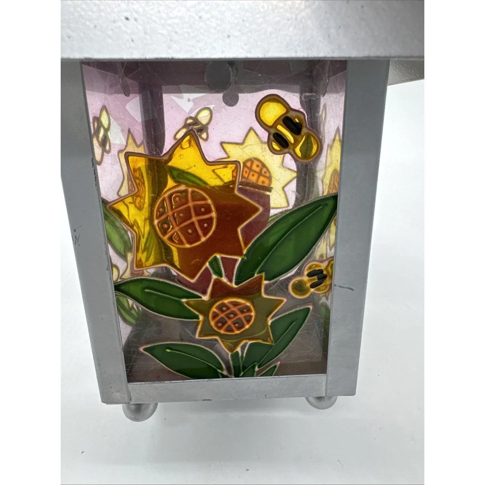 Glass and Metal Candle Holder Butterflies Honeybee's Flowers